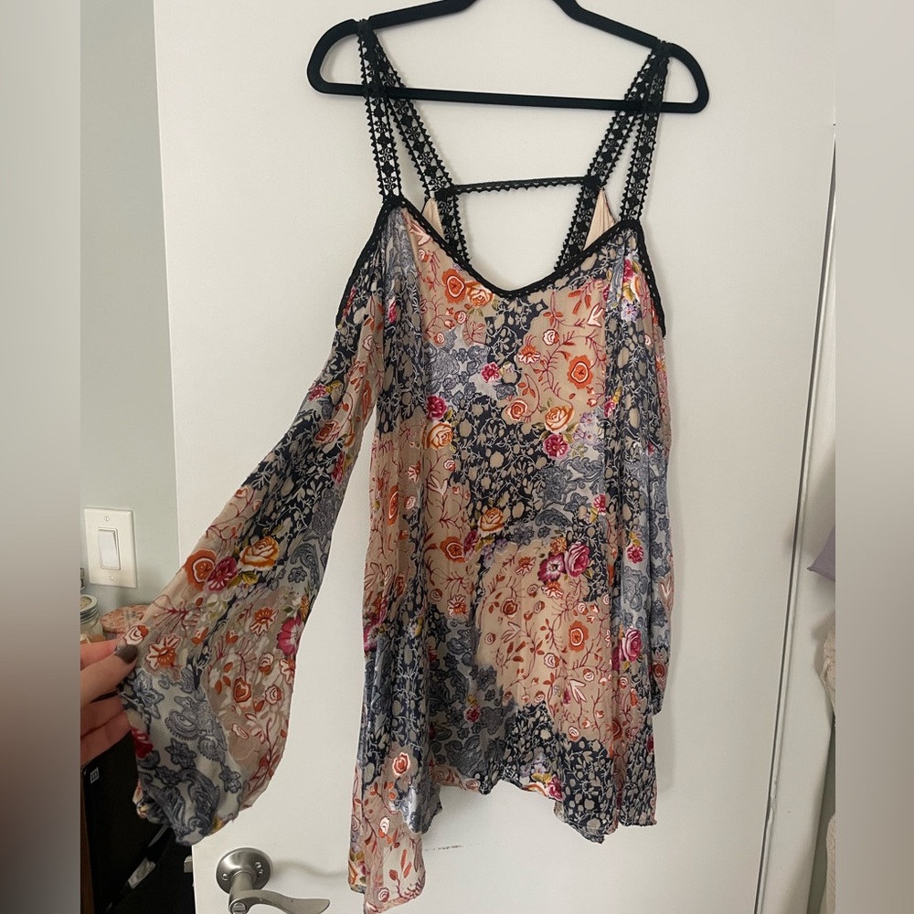 Free People Velvet Printed Shift Dress Size M